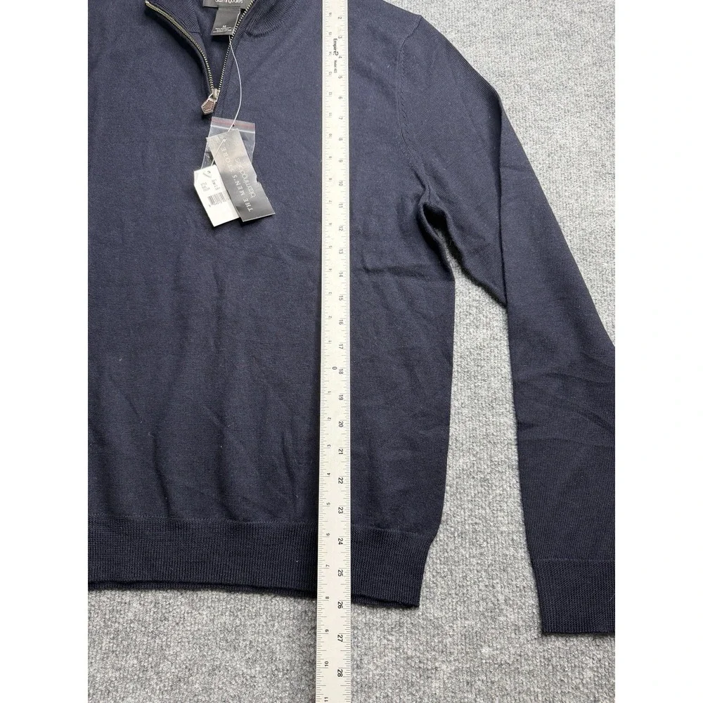 Bloomingdales Mens Store 1/4 Zip Sweater Medium Blue Merino 100% Wool New Tags